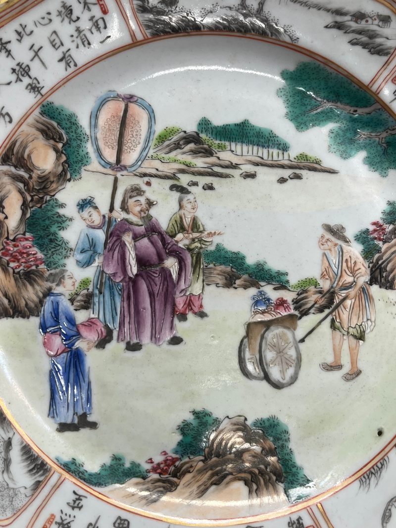 清乾隆  粉彩人物故事诗文花口盘 - 图9