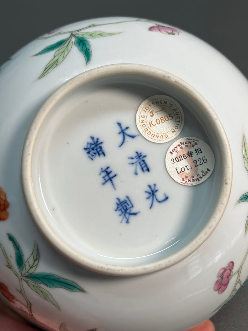 清光绪  内青花外粉彩瑞果纹碗 - 图13