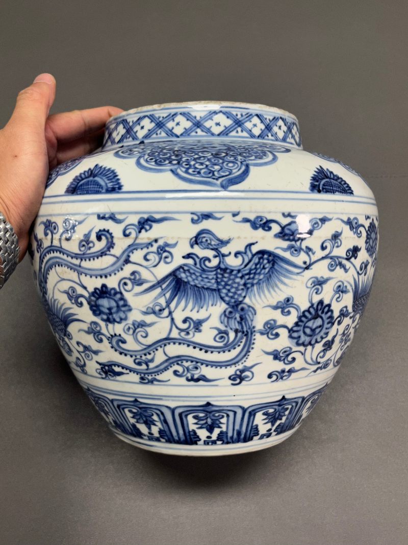 明中期  青花凤穿花纹罐 - 图5