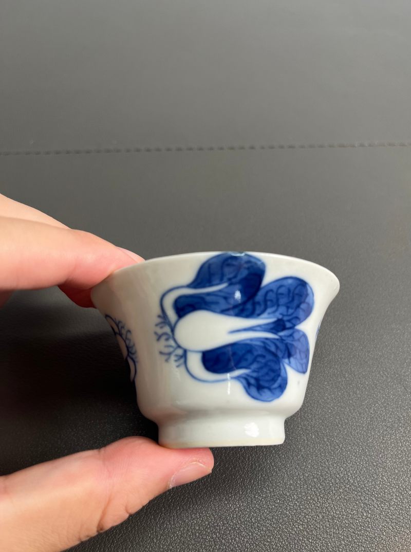 清宣统  青花白菜图诗文杯（一对） - 图5