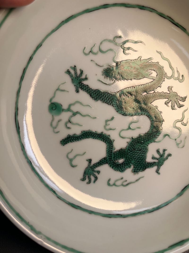 清道光  白地绿彩龙纹盘 - 图8