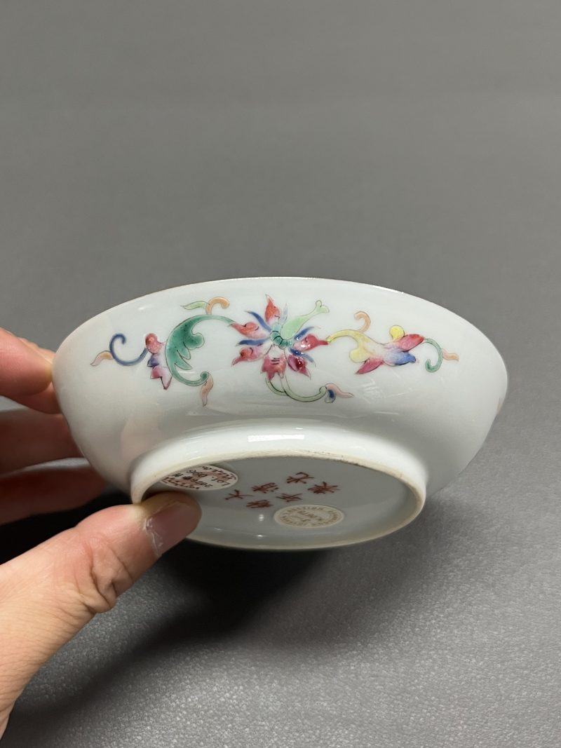 清光绪  松石绿地粉彩花鸟纹盘（一对） - 图18