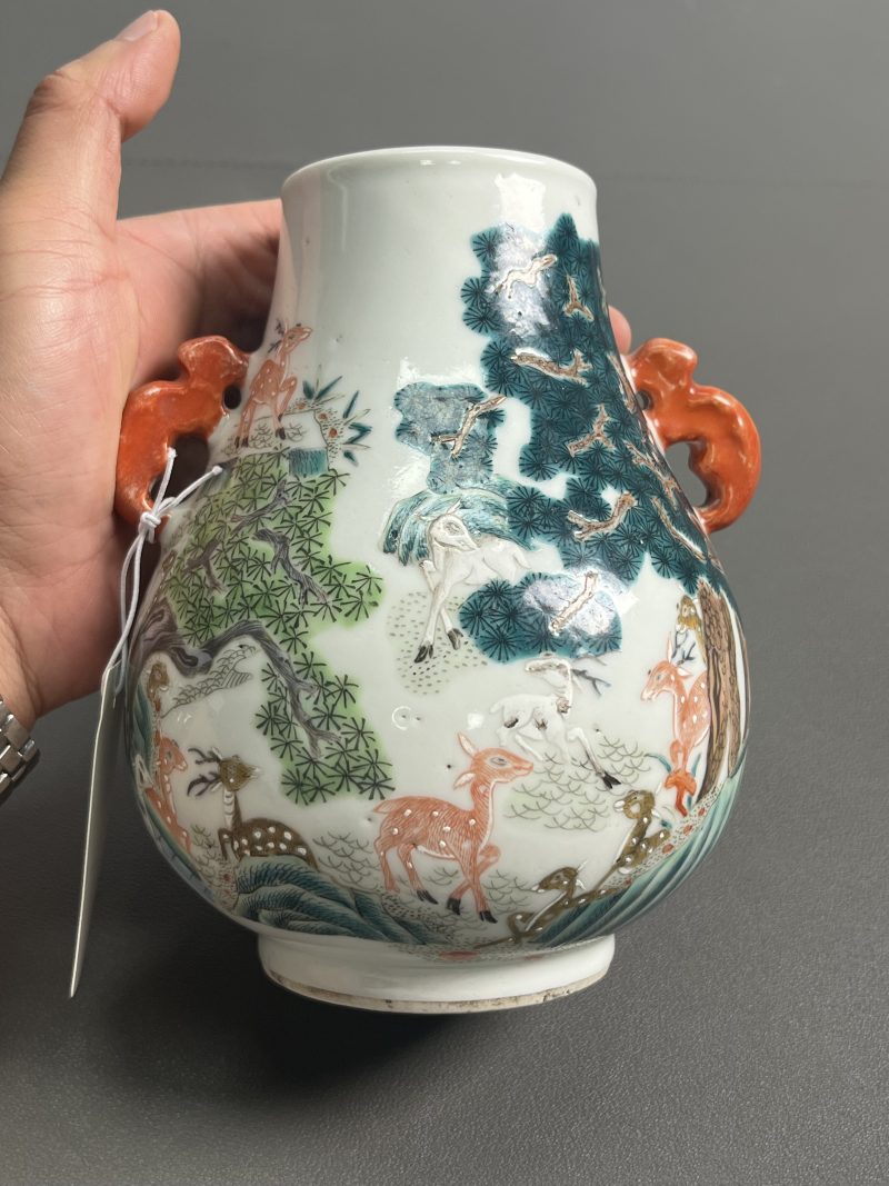 清晚期  粉彩松鹿图鹿头尊 - 图4