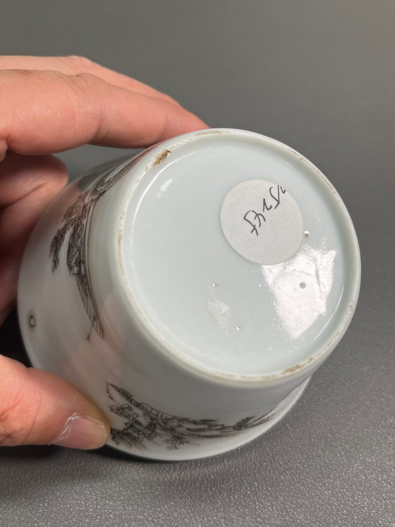清雍正  墨彩山水人物马蹄杯 - 图15