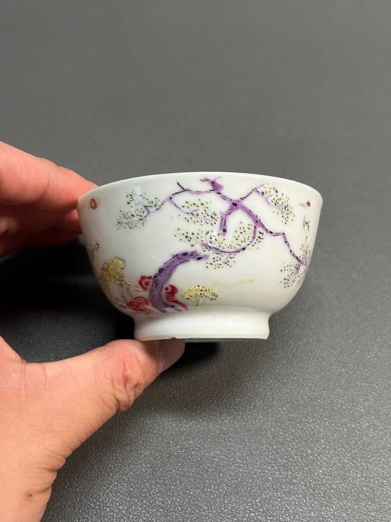 清雍正  粉彩鹤鹿同春杯 - 图4