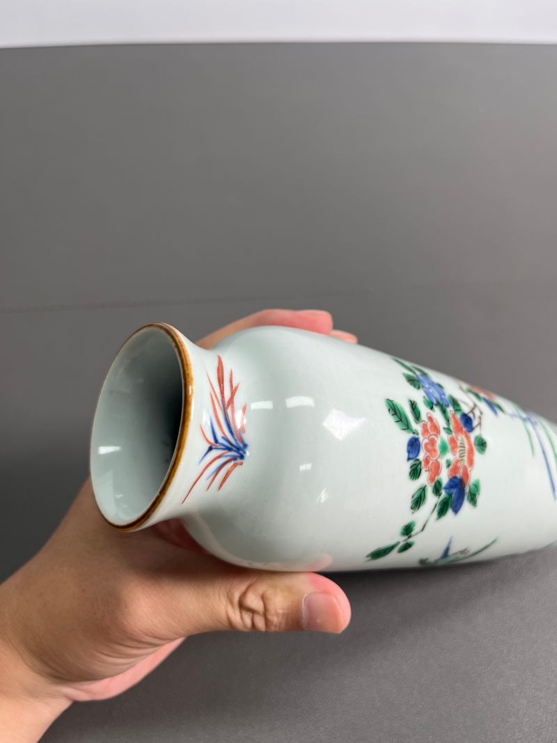 清顺治  青花五彩花鸟纹筒瓶 - 图12