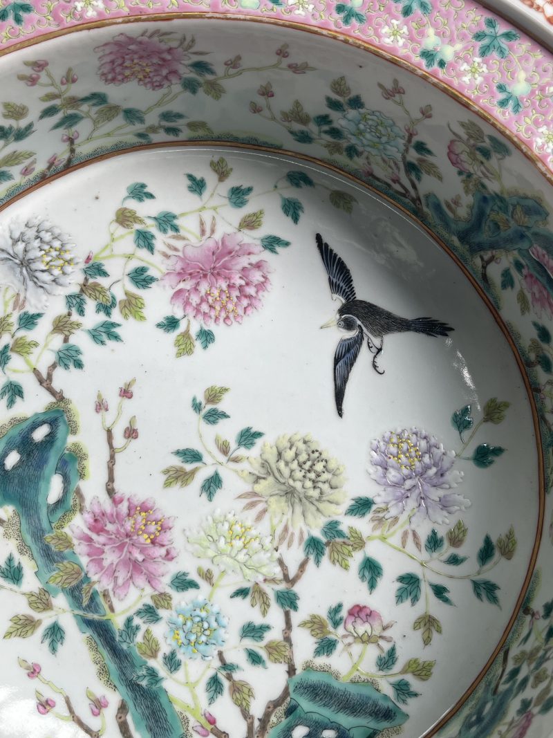 清中期  粉彩花鸟纹折沿洗 - 图12