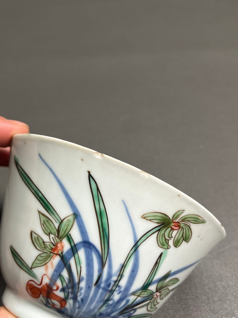 明天启—崇祯  青花五彩兰花杯（一组 4 只） - 图27