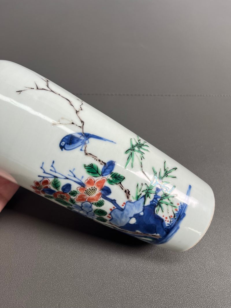 清顺治  青花五彩花鸟纹筒瓶 - 图13