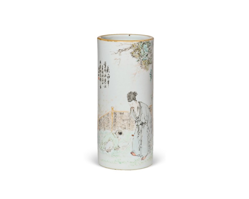 清光绪  “周友松”作浅绛彩“羲之爱鹅”图帽筒