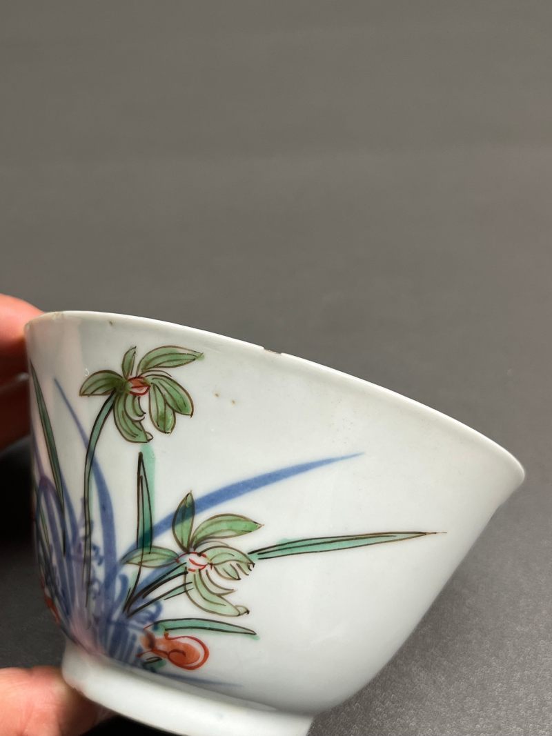 明天启—崇祯  青花五彩兰花杯（一组 4 只） - 图28