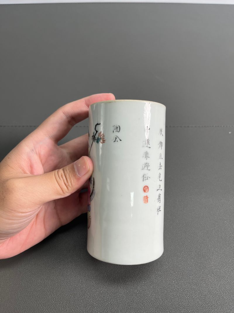 清咸丰 粉彩粉彩“无双谱”笔筒 - 图5