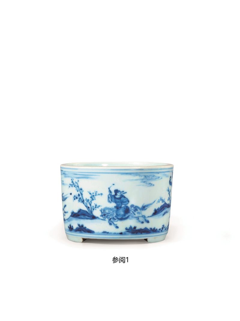 明崇祯  青花“状元归去马如飞”故事图香炉 - 图2