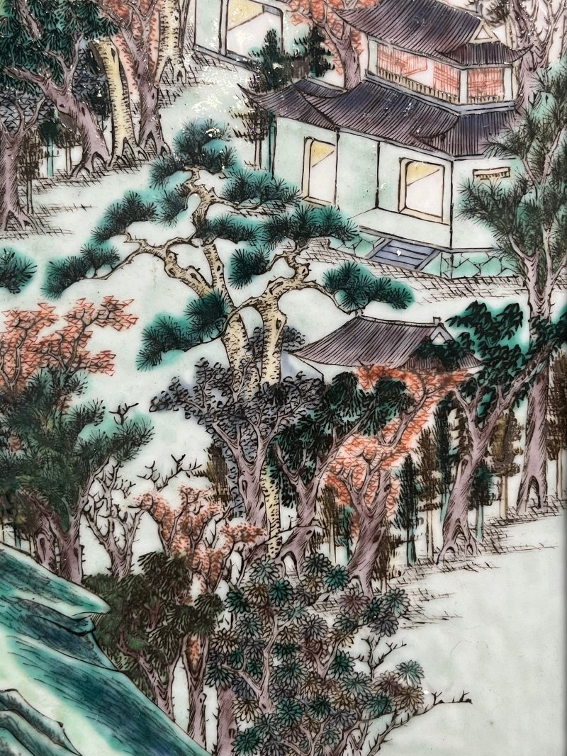 清咸丰  粉彩“白云望晚”山水人物诗文大瓷板 - 图13