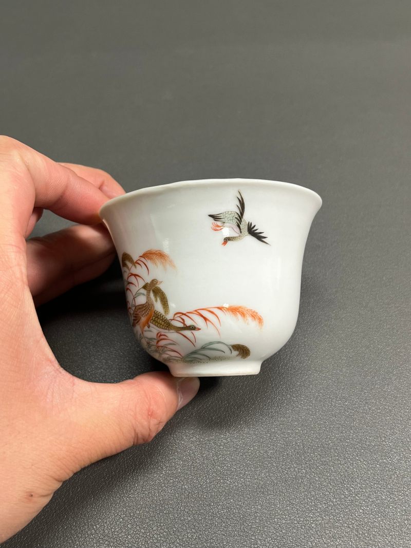 民国“居仁堂制”款粉彩芦雁图诗文杯（一对） - 图12