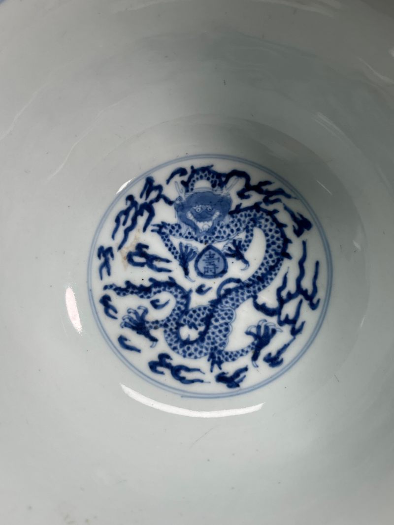 清康熙  青花“双龙捧福寿”纹大碗 - 图10