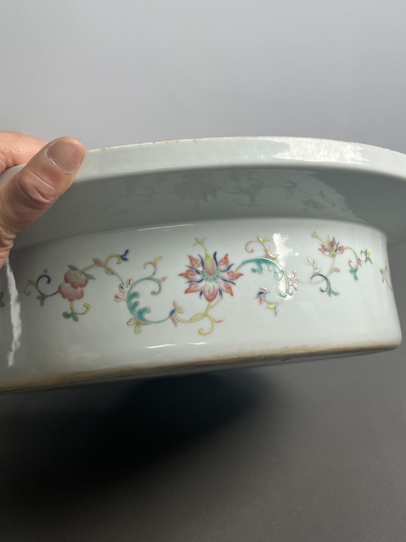 清中期  粉彩花鸟纹折沿洗 - 图14