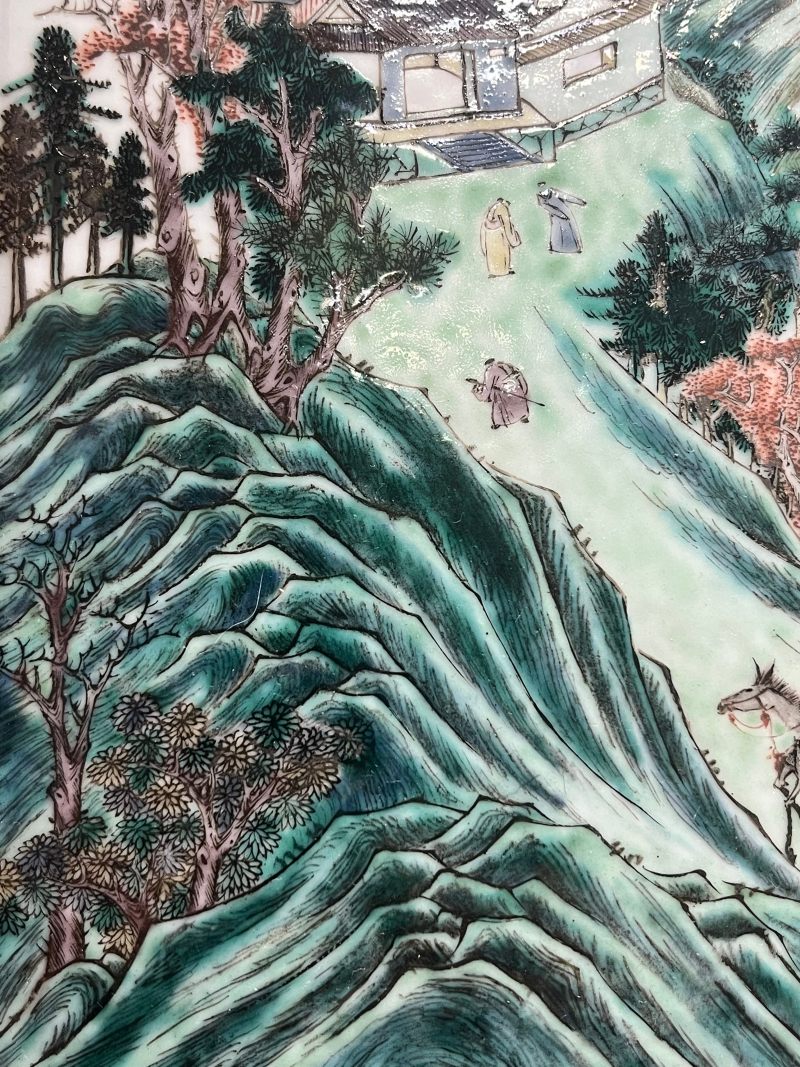 清咸丰  粉彩“白云望晚”山水人物诗文大瓷板 - 图14