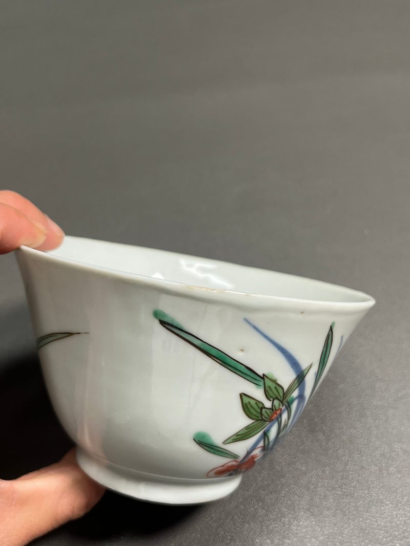 明天启—崇祯  青花五彩兰花杯（一组 4 只） - 图29
