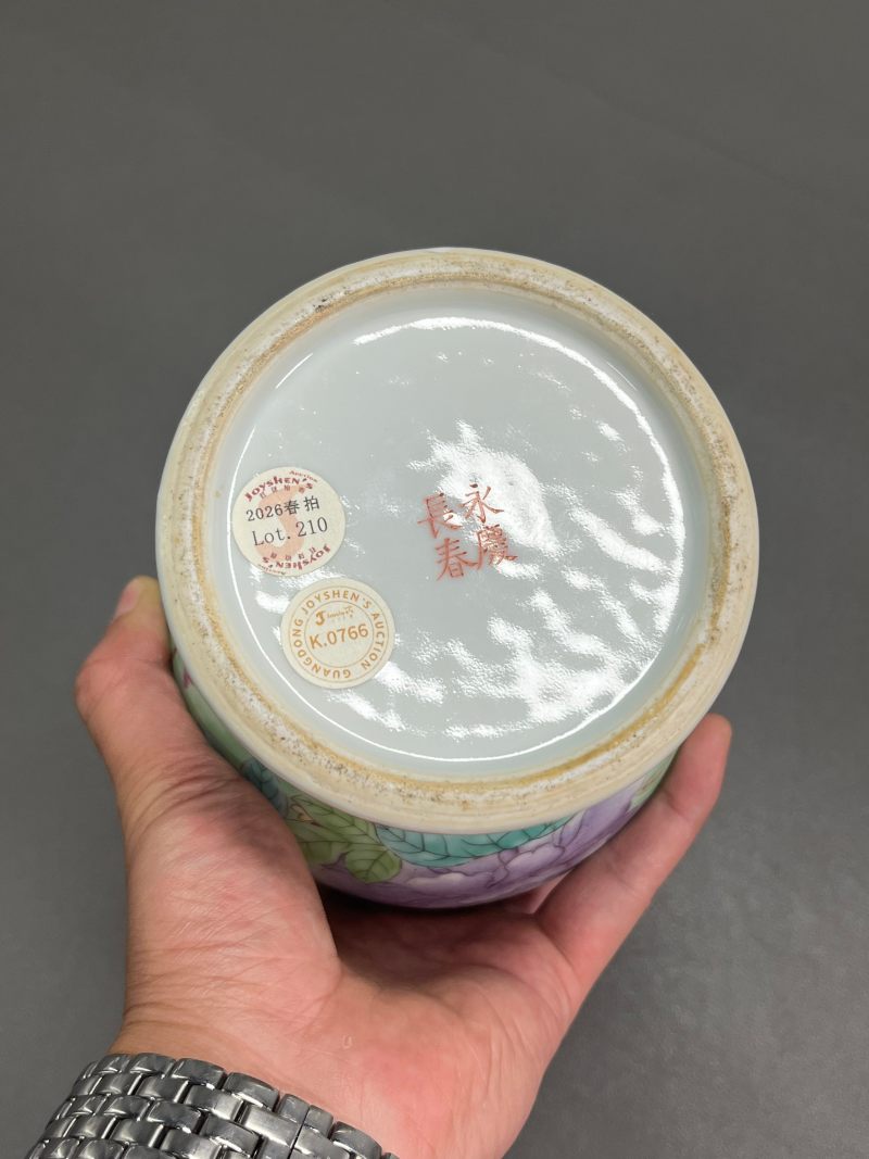 清光绪  松石绿地粉彩“富贵报喜”图象耳瓶 - 图37
