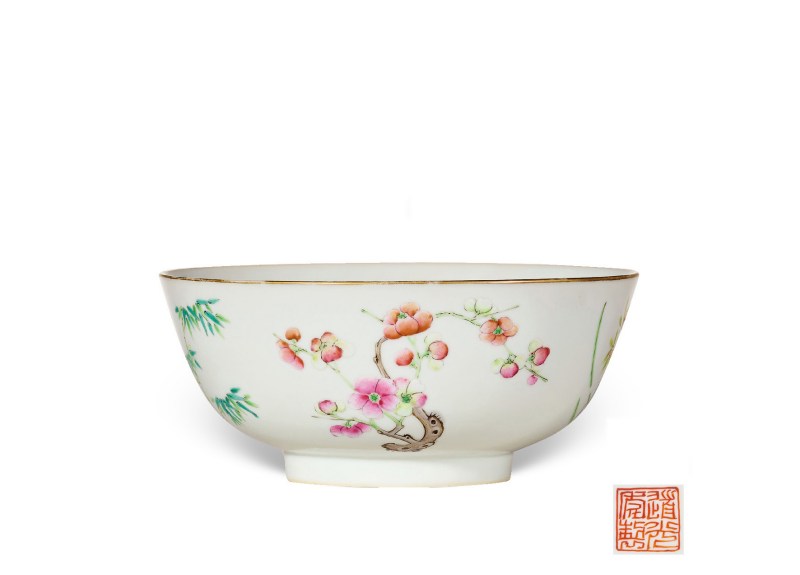 清道光  粉彩“梅兰竹菊”四君子图碗