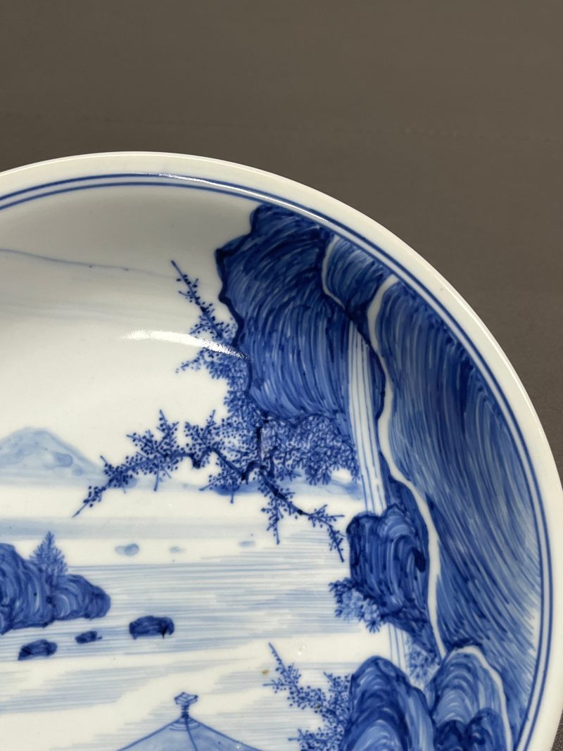 清康熙  青花“披麻皴”山水图盘 - 图6