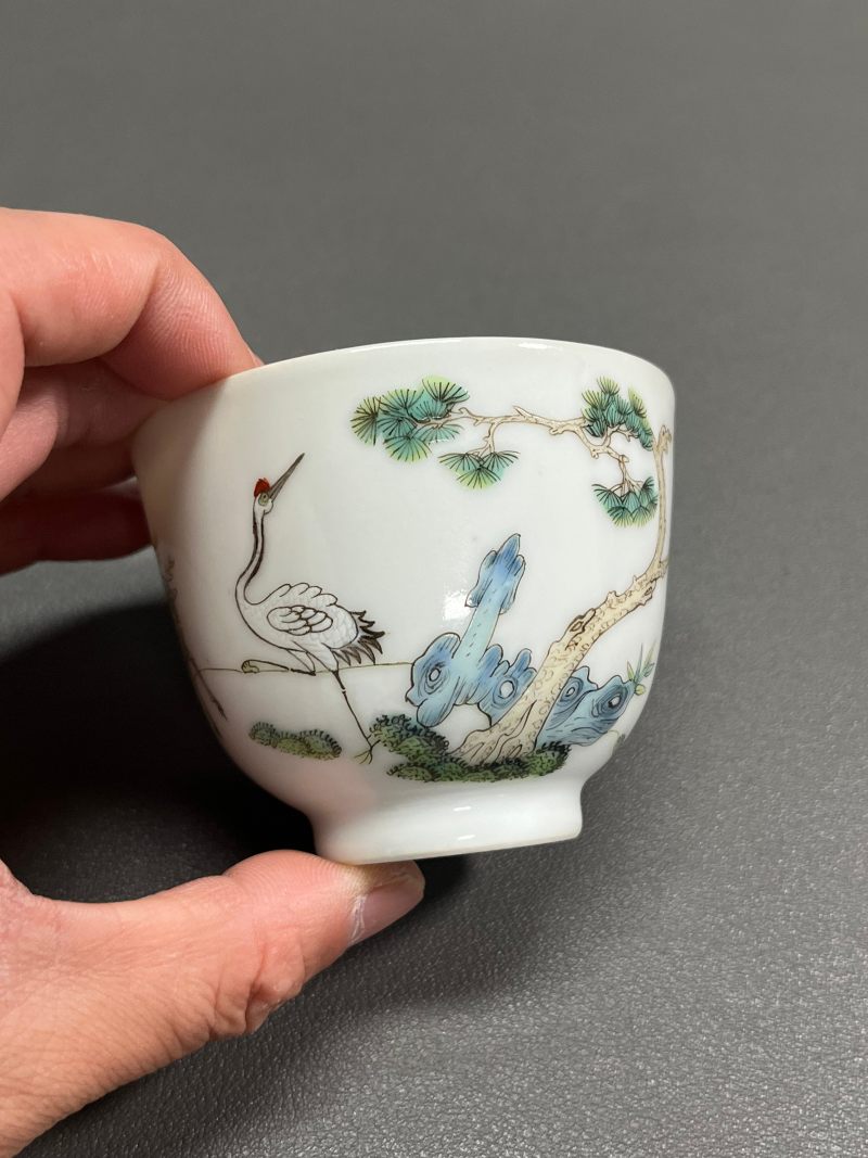 清道光  粉彩鹤鹿同春图杯 - 图9