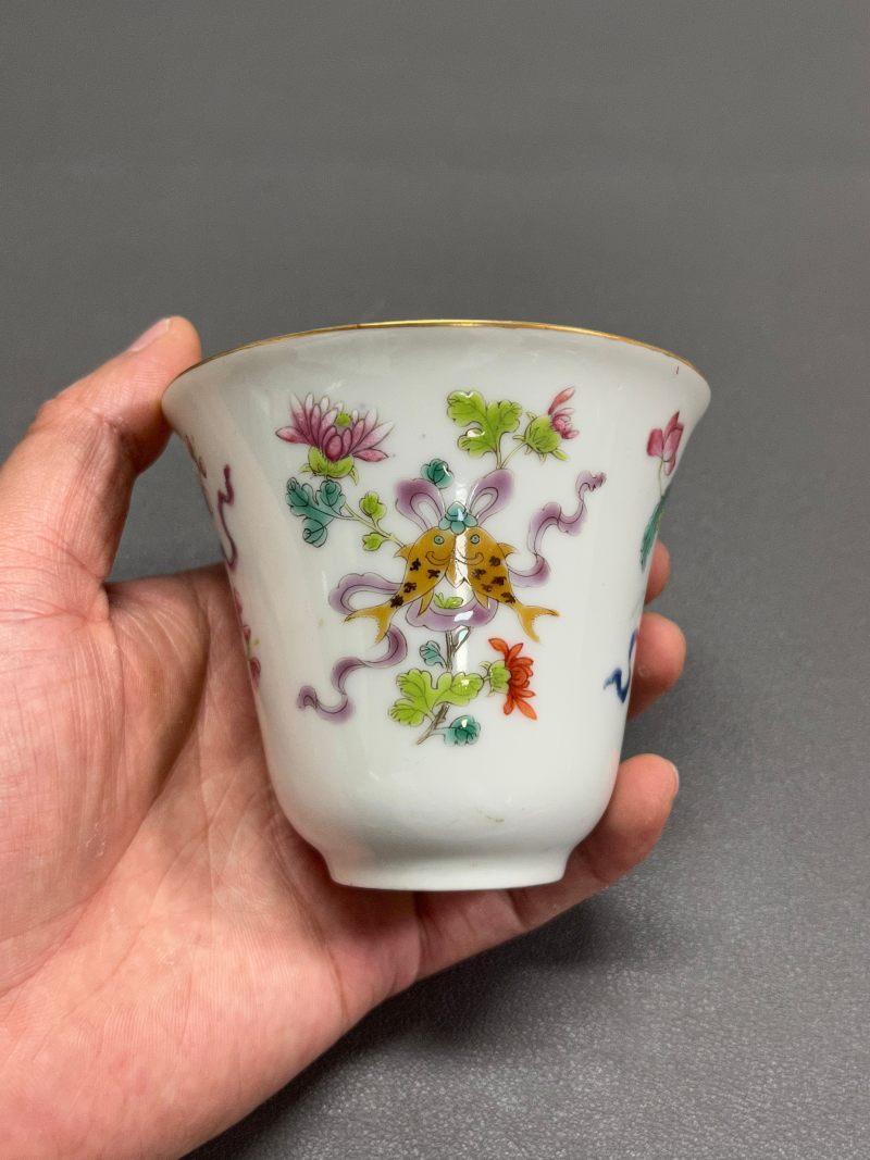 清道光  粉彩花卉八吉祥纹盖杯 - 图27