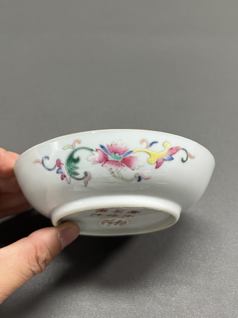 清光绪  松石绿地粉彩花鸟纹盘（一对） - 图10