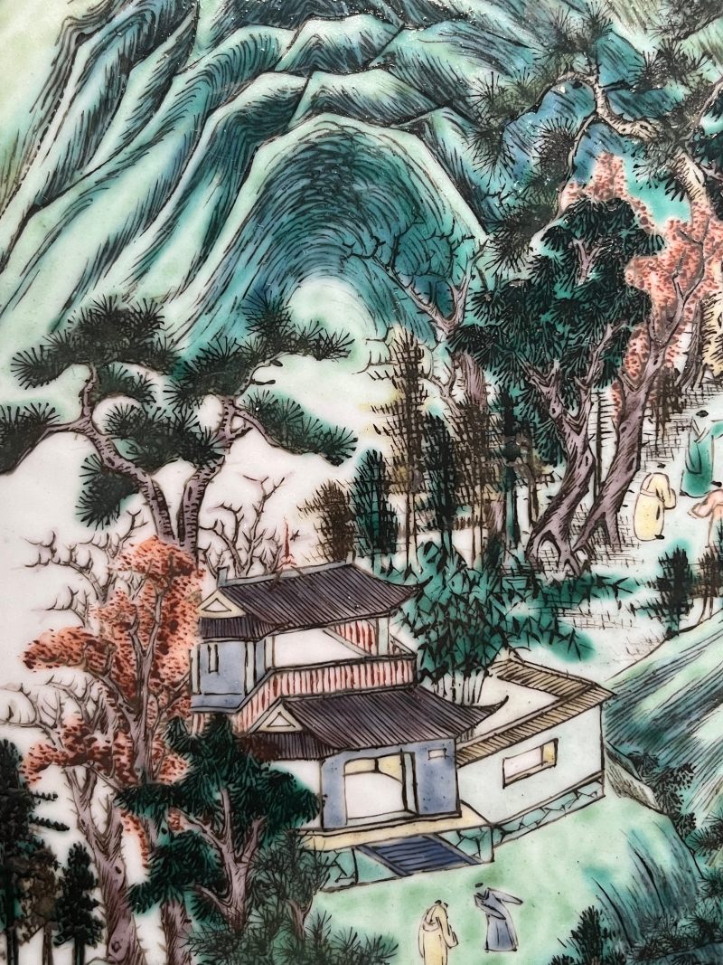 清咸丰  粉彩“白云望晚”山水人物诗文大瓷板 - 图15