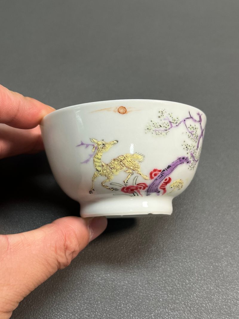 清雍正  粉彩鹤鹿同春杯 - 图8
