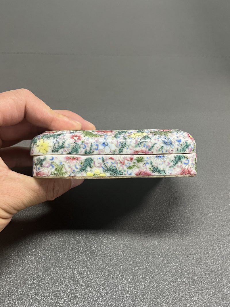 民国  粉彩繁花纹盖砚 - 图7