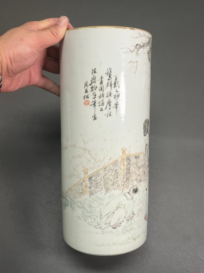 清光绪  “周友松”作浅绛彩“羲之爱鹅”图帽筒 - 图4