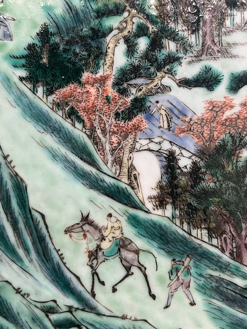 清咸丰  粉彩“白云望晚”山水人物诗文大瓷板 - 图16