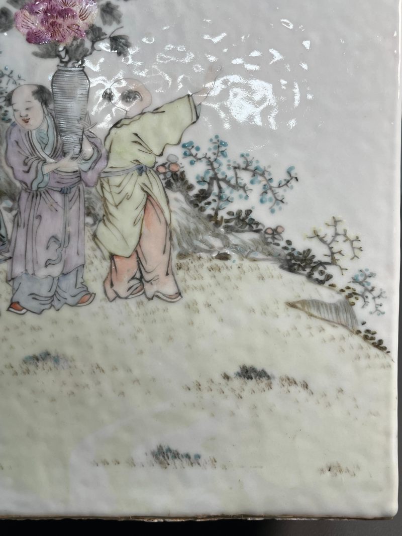 清光绪三年  浅绛彩“圣人教子”图诗文四方茶罐（带盖） - 图10