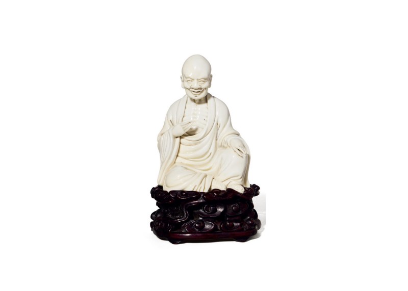 十九世纪  德化白釉罗汉坐像（带木座）