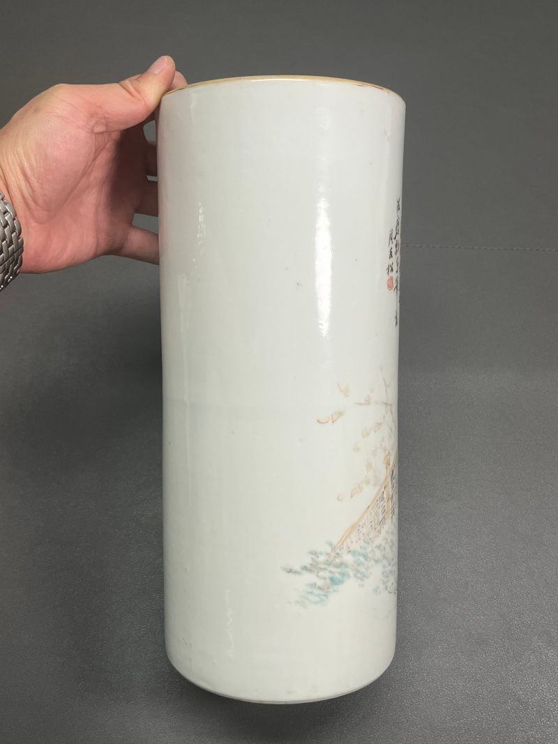清光绪  “周友松”作浅绛彩“羲之爱鹅”图帽筒 - 图5