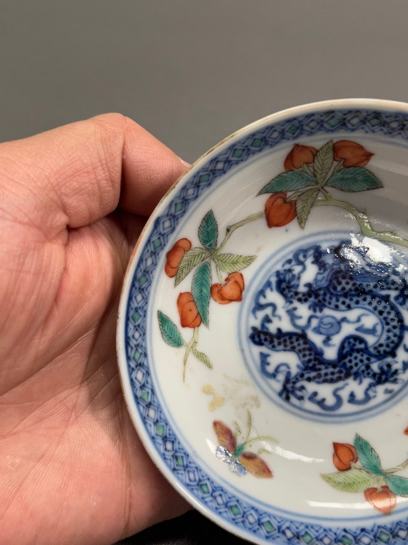 清光绪  青花五彩云龙瑞果纹小盘 - 图5