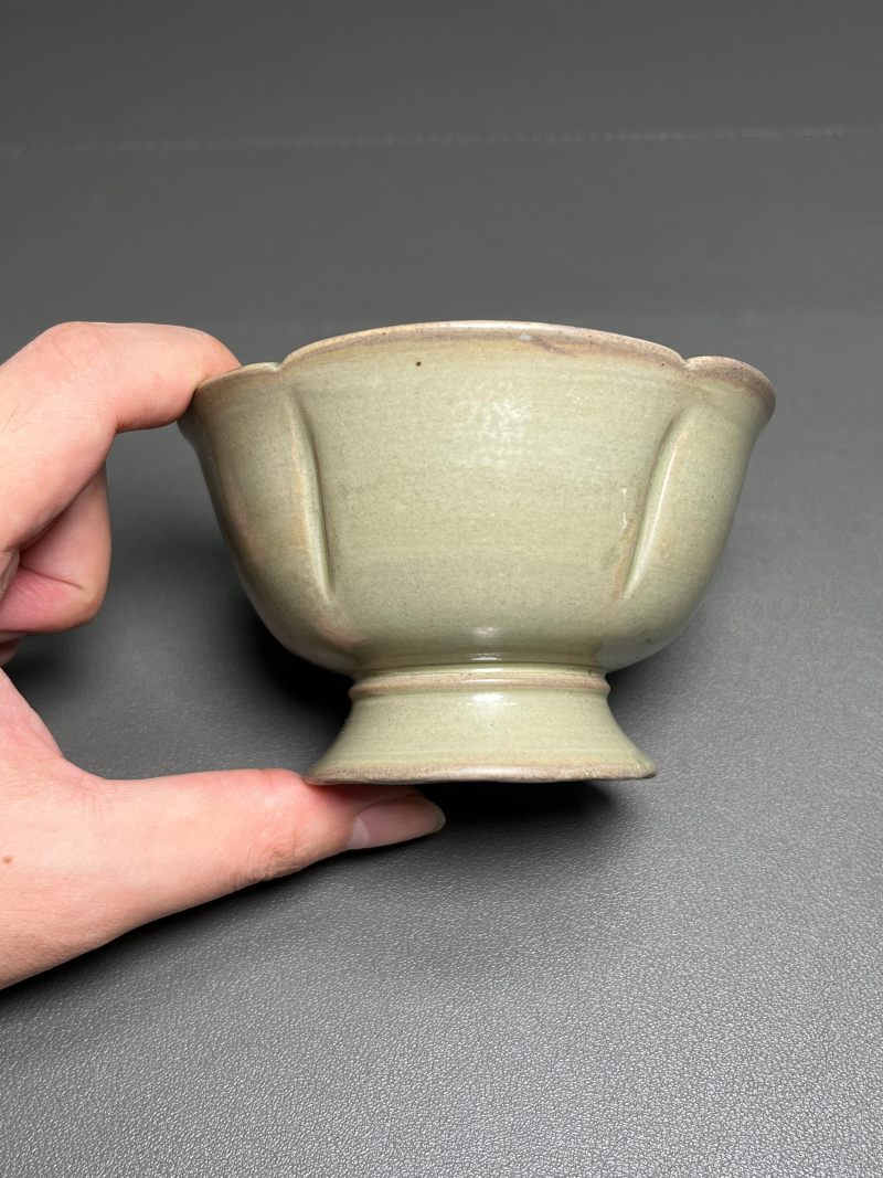 明或明以前  青釉花口高足杯 - 图7