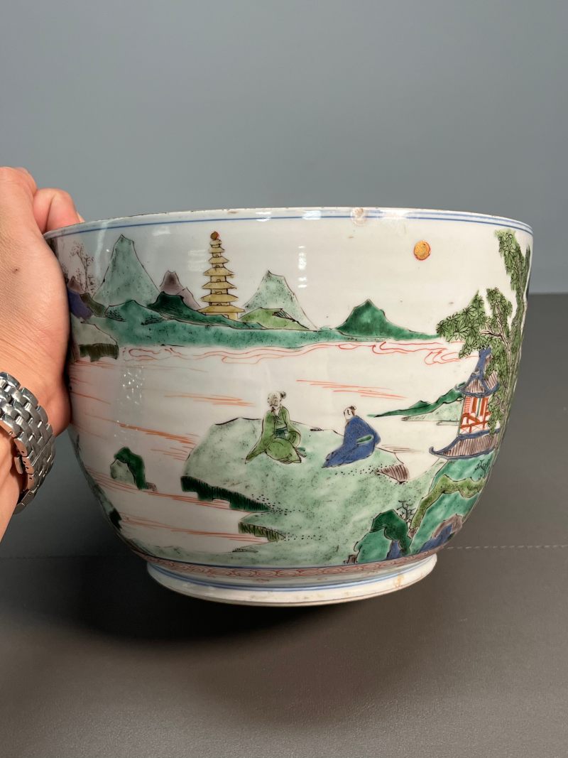 清康熙  五彩通景山水人物图盖罐 - 图6