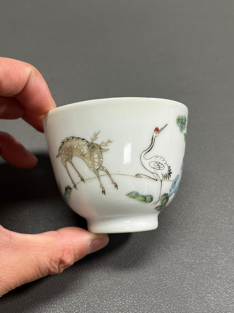 清道光  粉彩鹤鹿同春图杯 - 图4