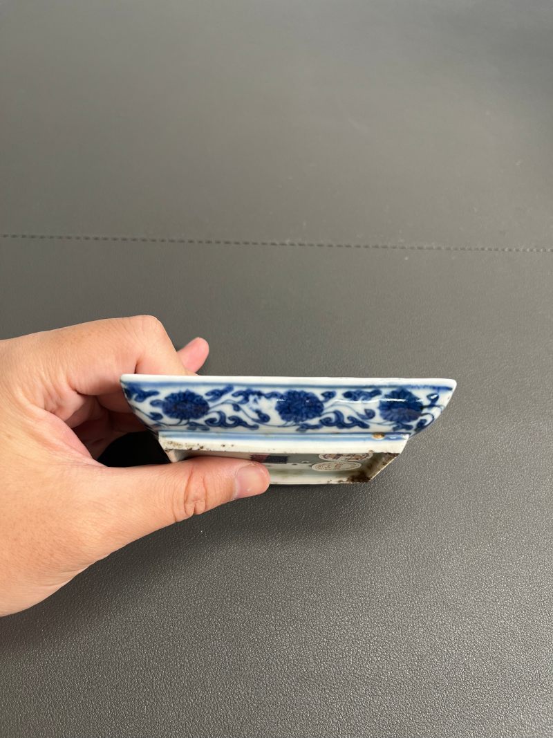 明万历  青花开光花鸟纹四方小碟（一对） - 图18