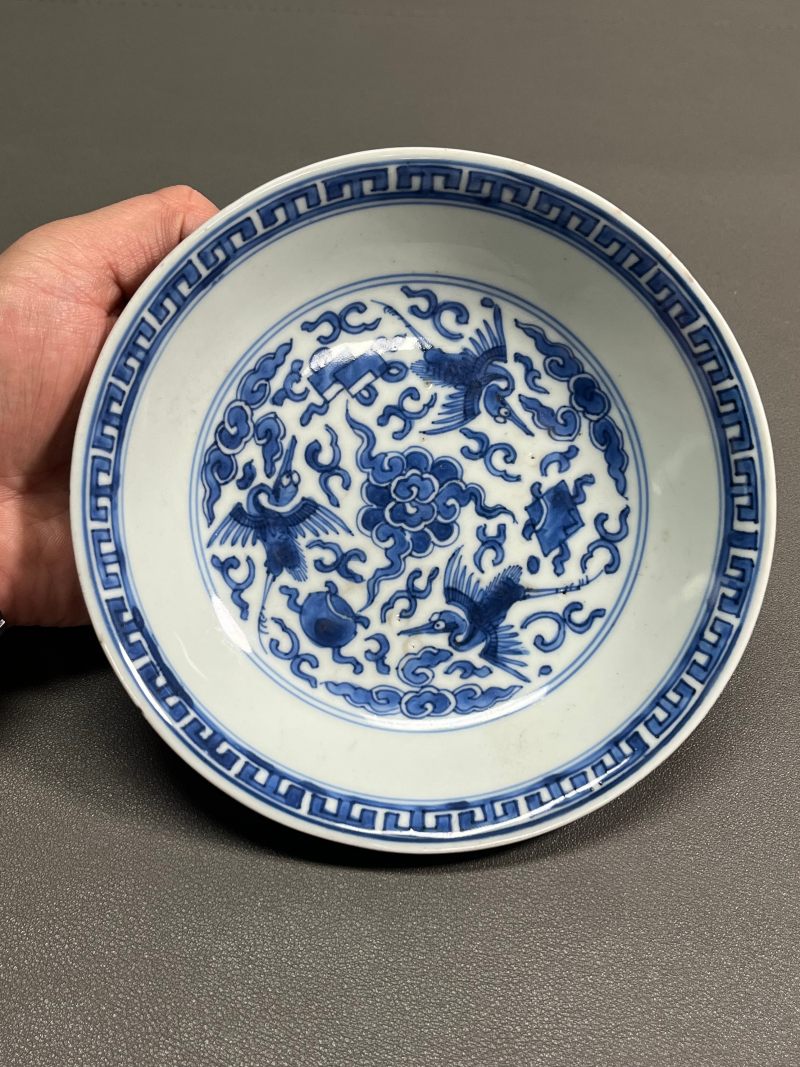 清康熙 青花云鹤纹盘 - 图4
