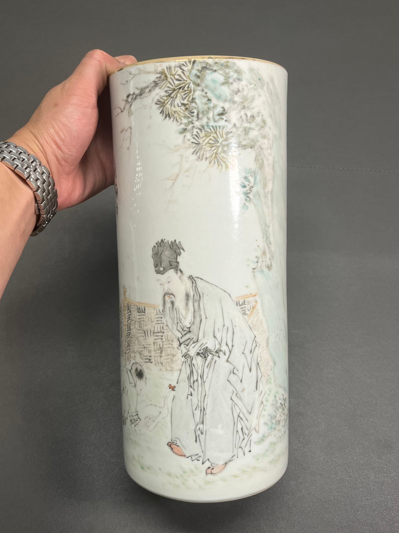 清光绪  “周友松”作浅绛彩“羲之爱鹅”图帽筒 - 图7