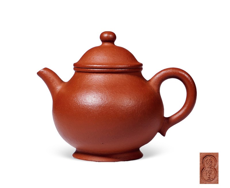清晚期  “佐茶佑玉”款朱泥圆壶