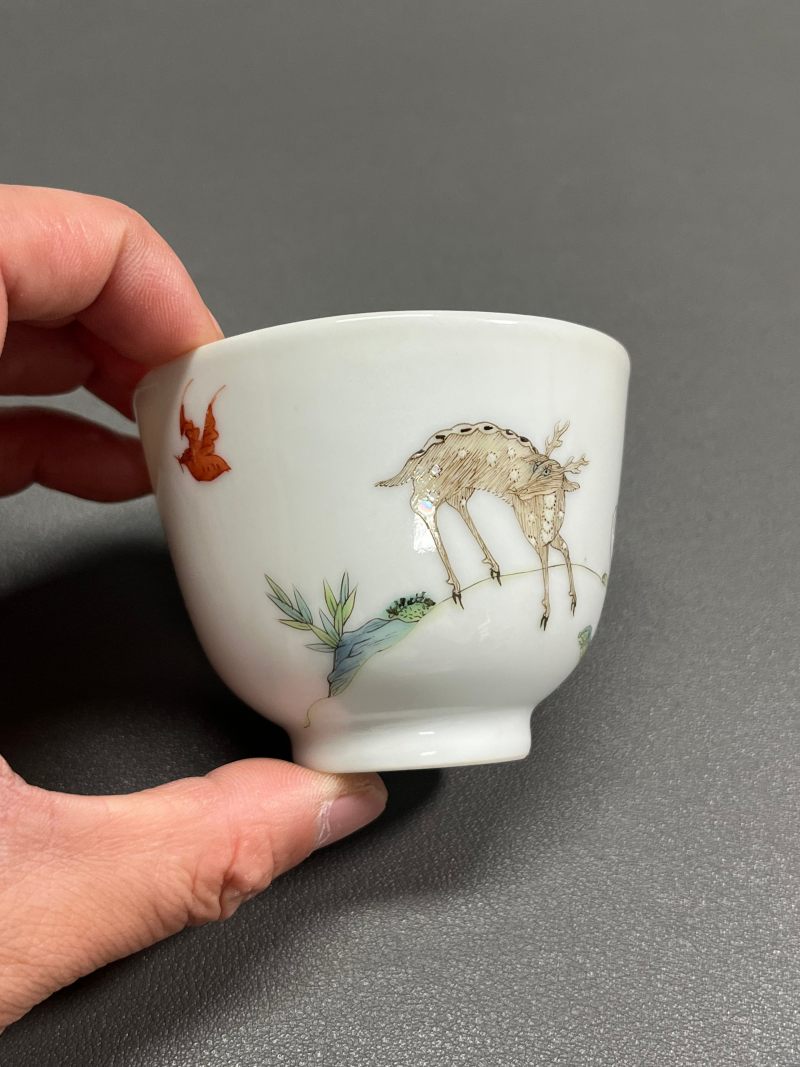 清道光  粉彩鹤鹿同春图杯 - 图5