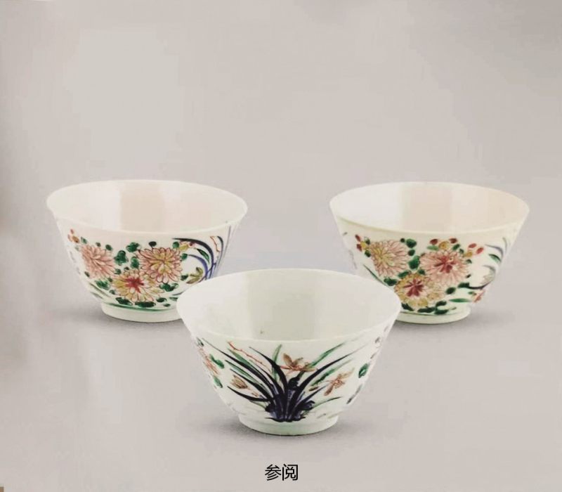 明天启—崇祯  青花五彩兰花杯（一组 4 只） - 图3