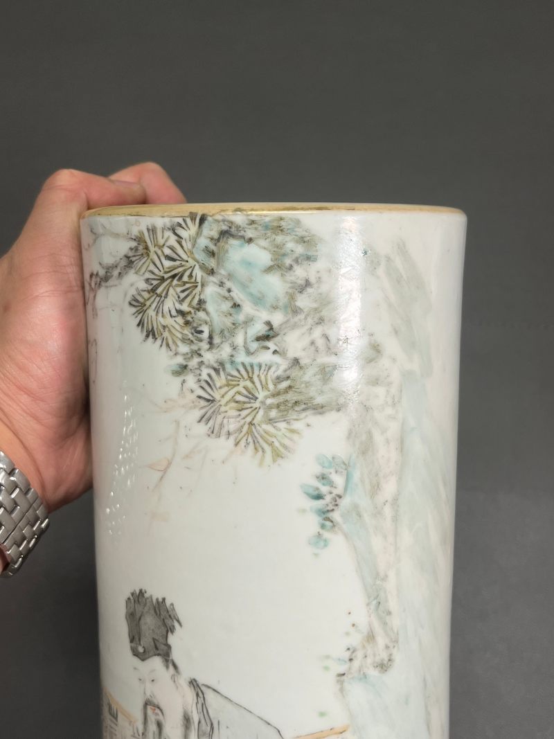 清光绪  “周友松”作浅绛彩“羲之爱鹅”图帽筒 - 图8