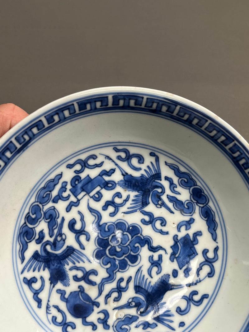 清康熙 青花云鹤纹盘 - 图5