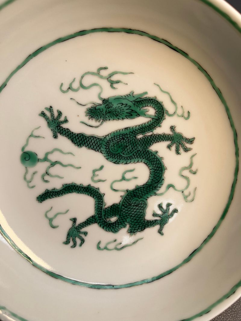清道光  白地绿彩龙纹盘 - 图5